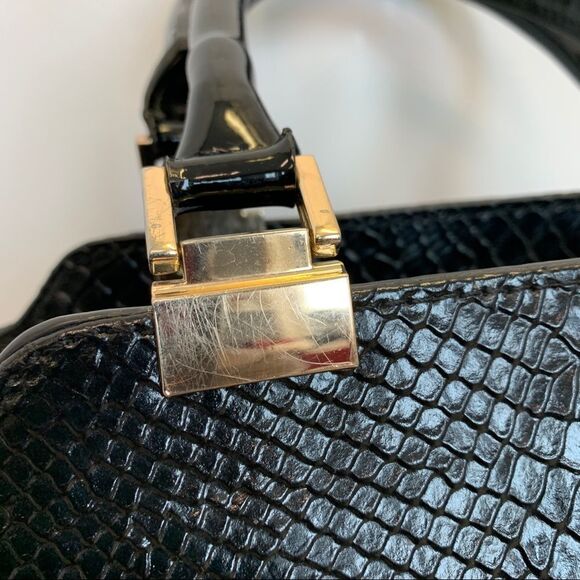 ROBERTO Cavalli black snakeskin print embossed patent leather purse bag - Picture 11 of 16